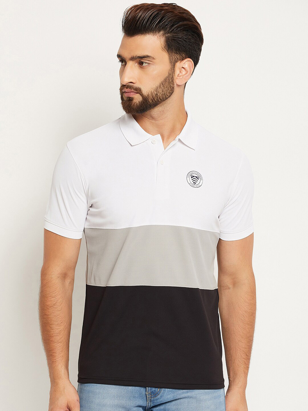 

OGEN Colourblocked Polo Collar Short Sleeves T-shirt, Black