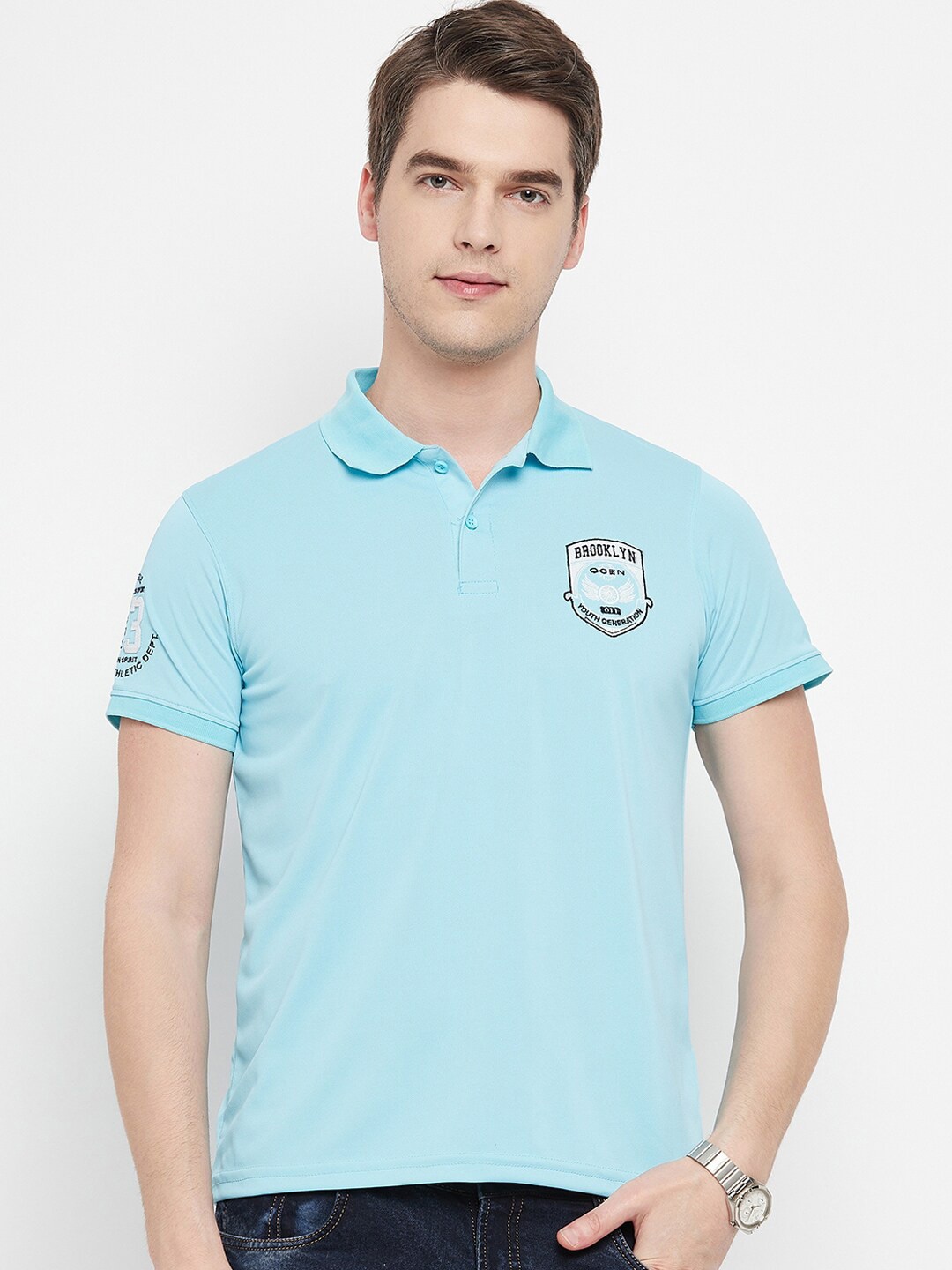 

OGEN Men Polo Collar T-shirt, Blue