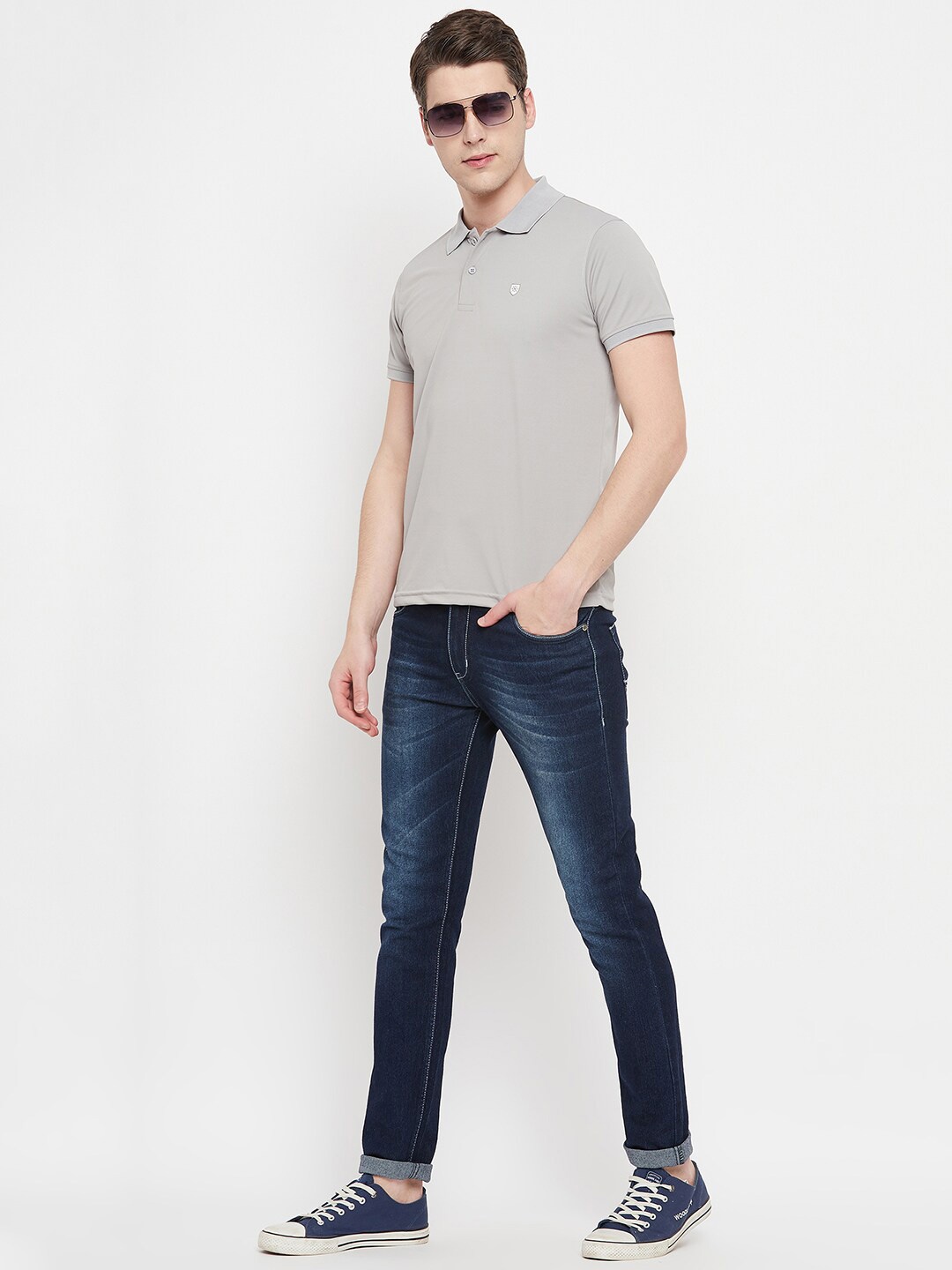 

OGEN Men Polo Collar T-shirt, Grey