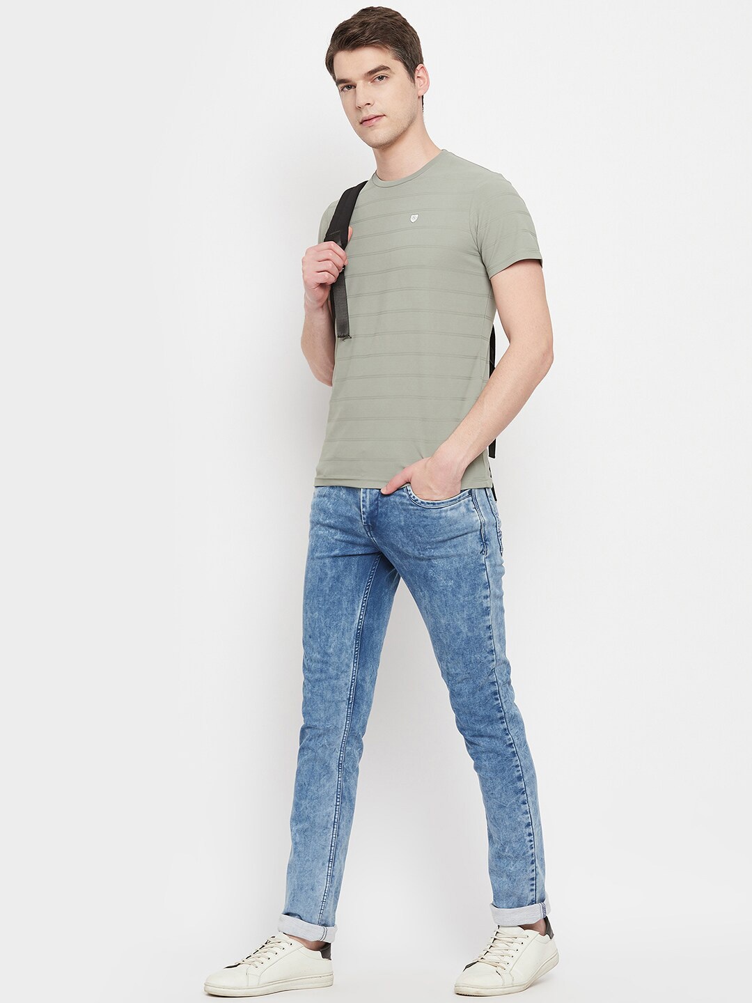 

OGEN Striped Regular Fit Short Sleeves Round Neck Cotton T-shirt, Green
