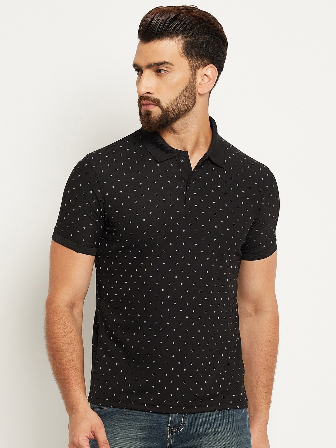 

OGEN Men Printed Polo Collar T-shirt, Black