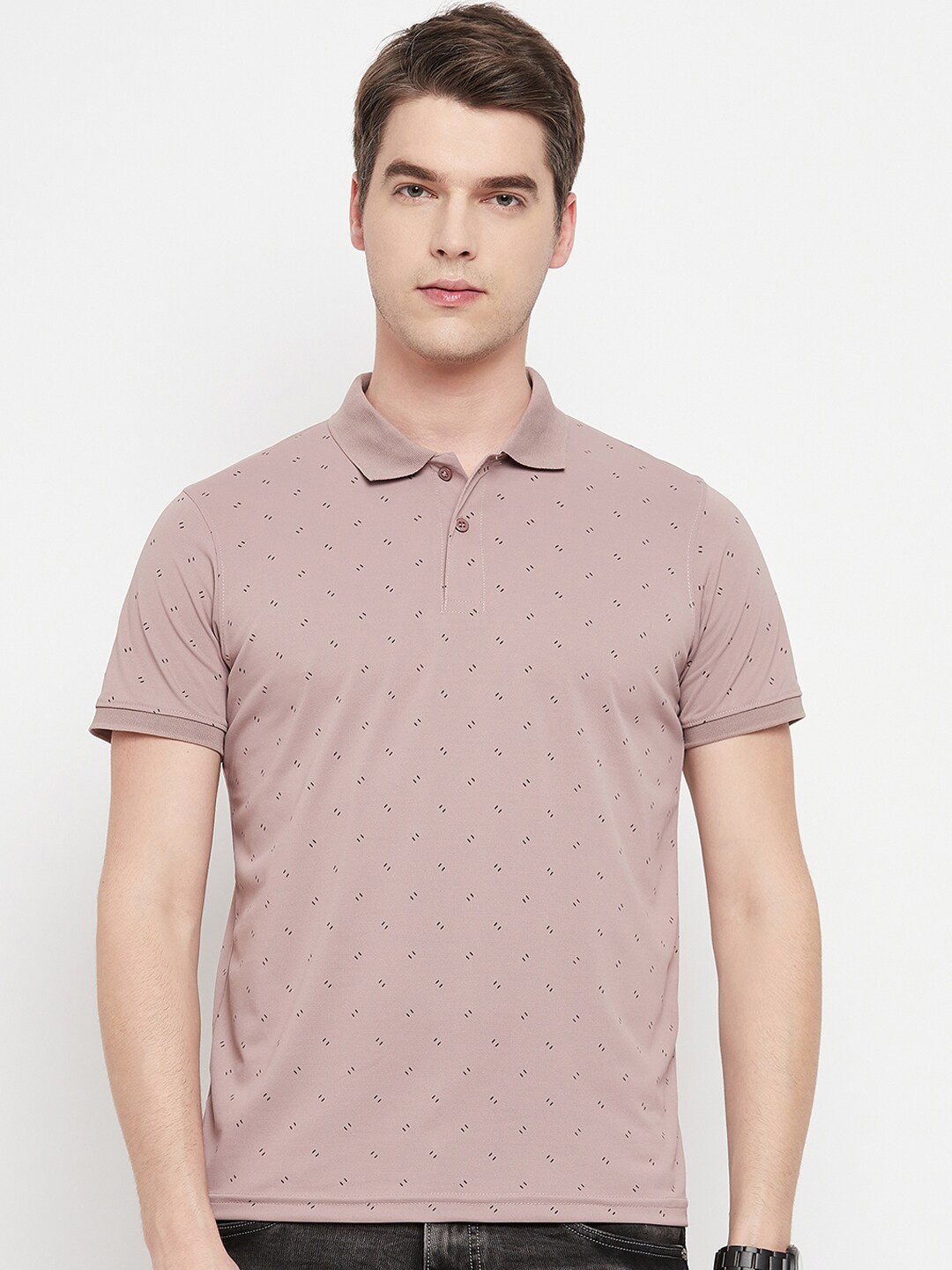 

OGEN Printed Polo Collar Short Sleeves Cotton T-shirt, Peach