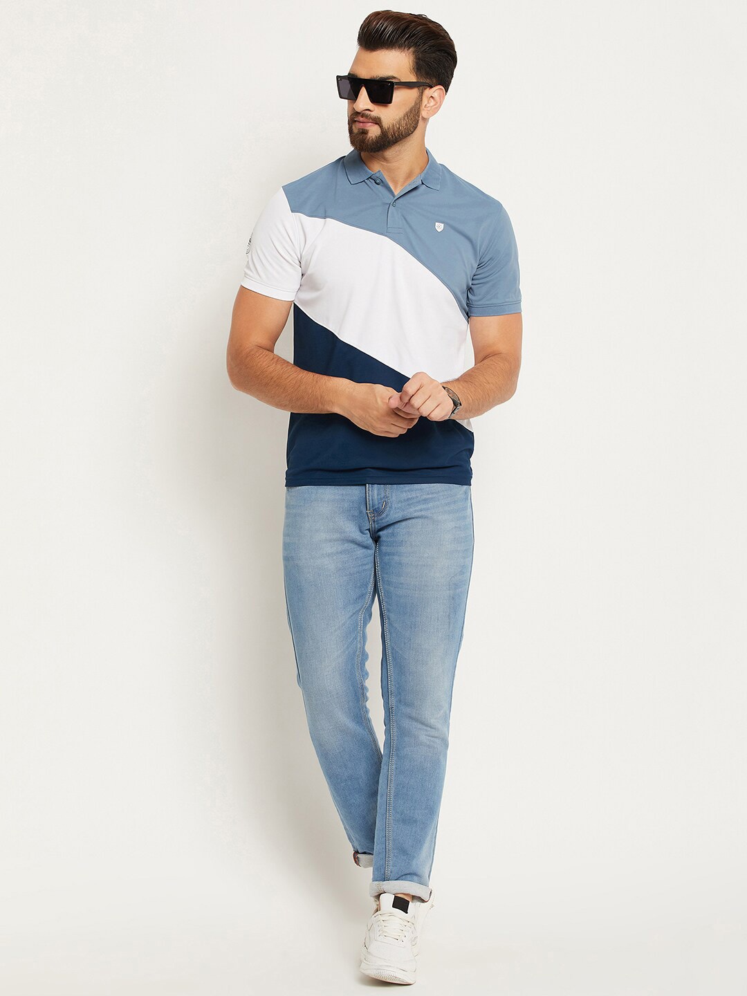 

OGEN Colourblocked Polo Collar T-shirt, Blue
