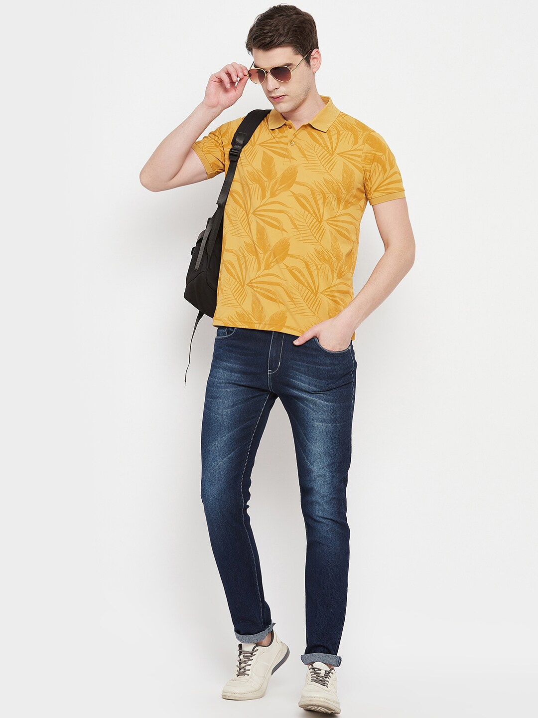 

OGEN Floral Printed Polo Collar Casual T-shirt, Yellow