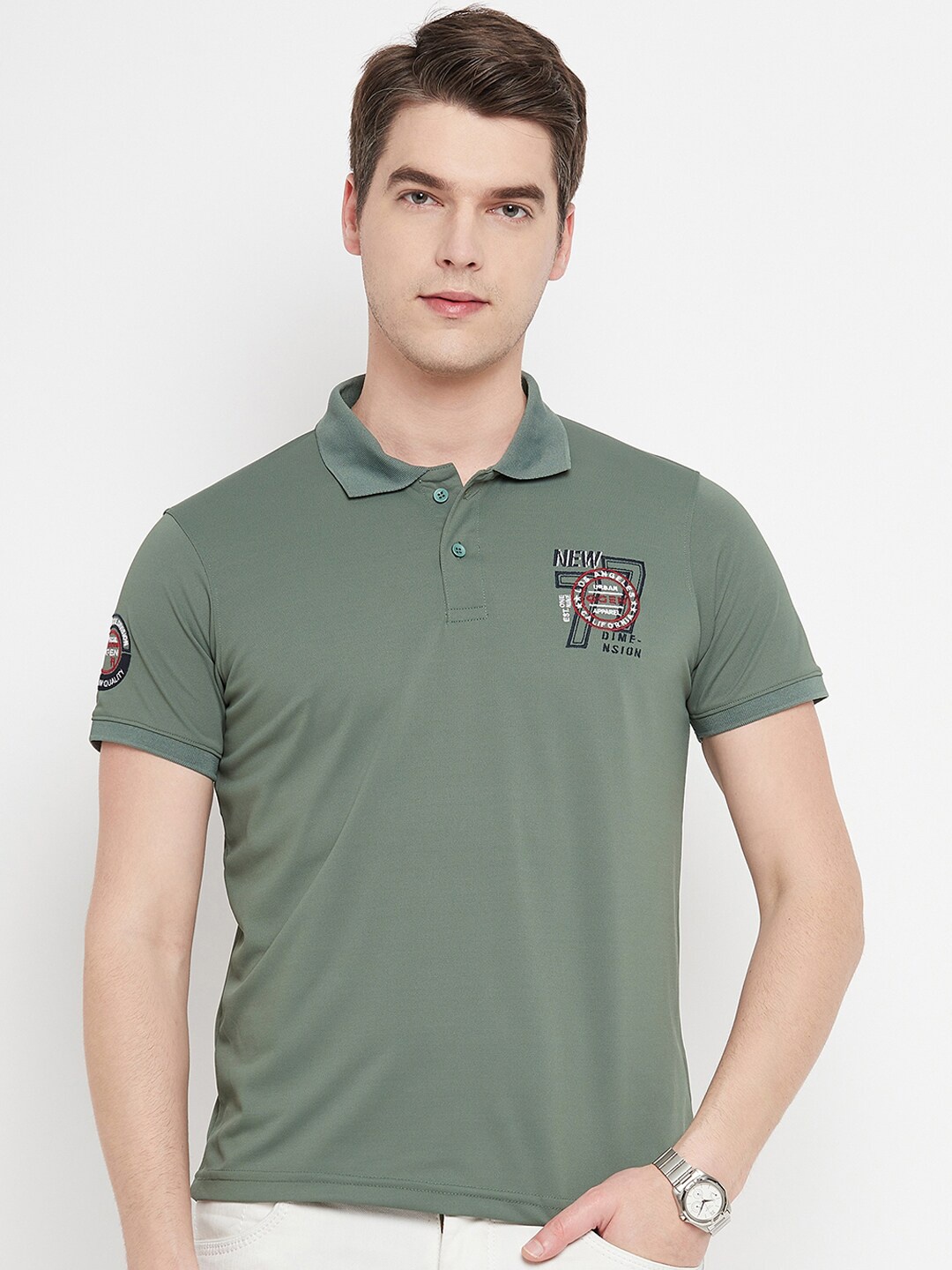 

OGEN Polo Collar Cotton Regular Fit T-shirt, Green