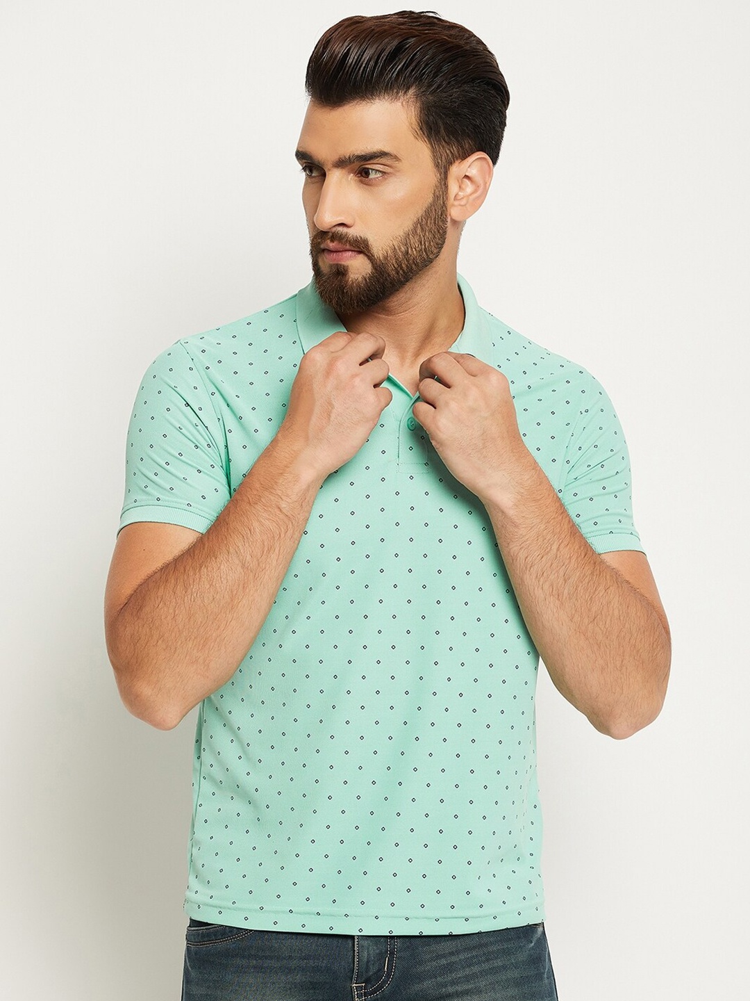 

OGEN Men Printed Polo Collar T-shirt, Sea green