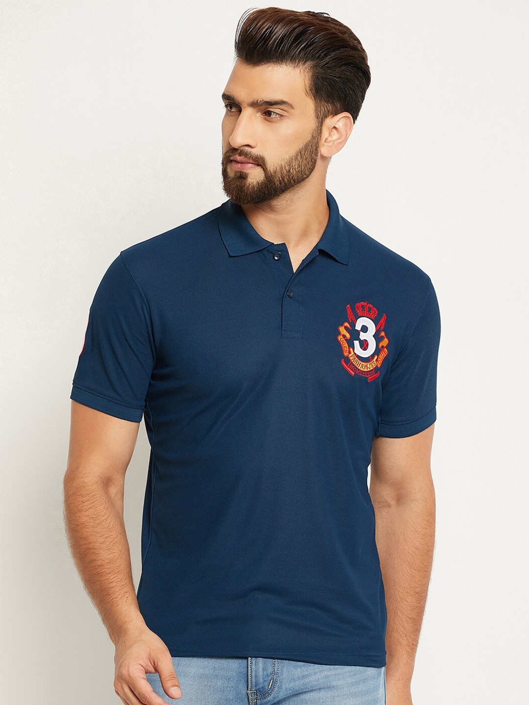 

OGEN Polo Collar Short Sleeves Embroidered T-shirt, Navy blue