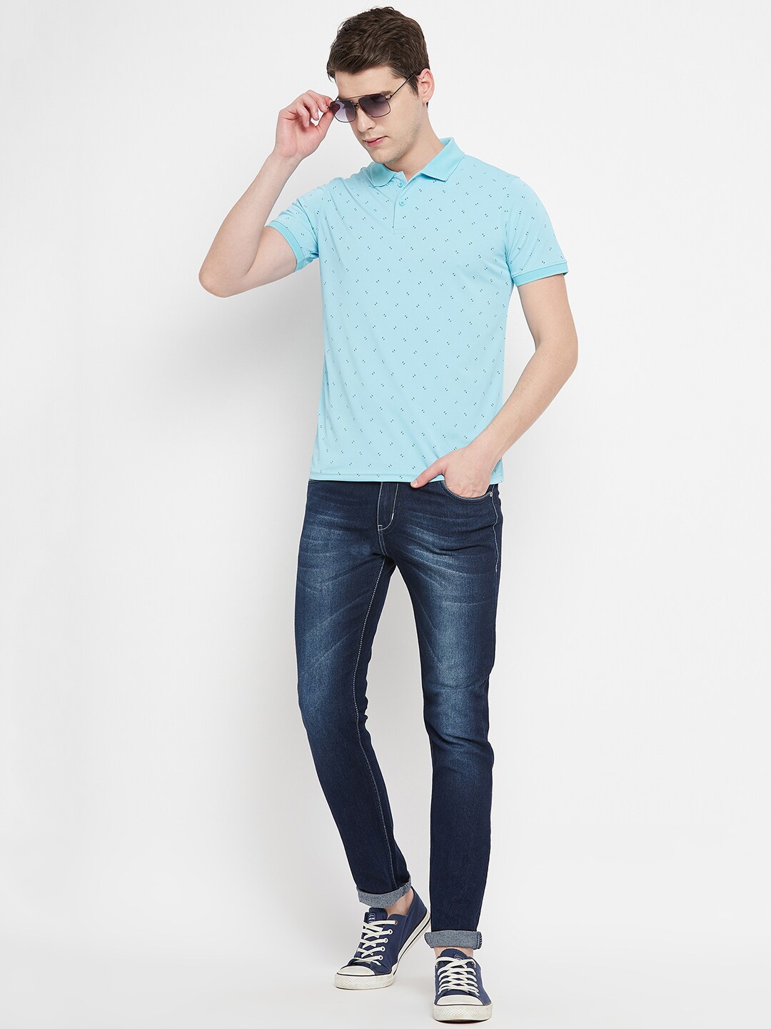 

OGEN Printed Polo Collar Cotton T-shirt, Blue