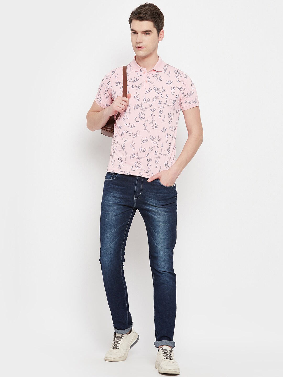

OGEN Floral Printed Polo Collar Short Sleeves Cotton T-shirt, Pink