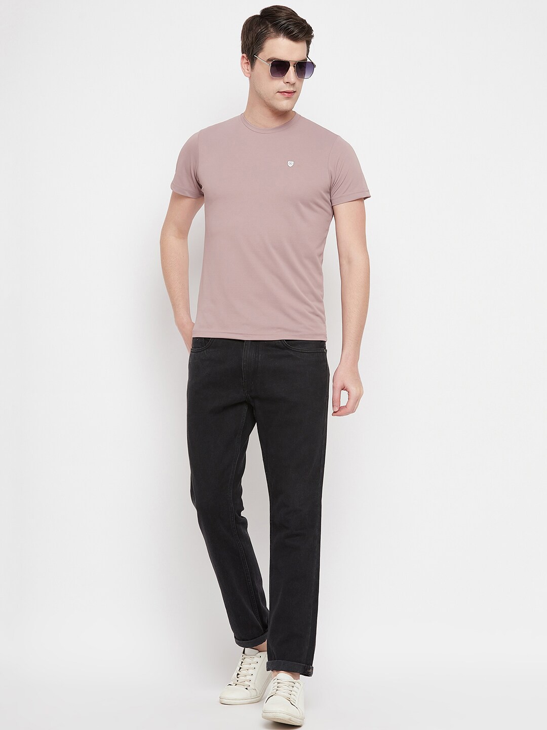 

OGEN Round Neck Short Sleeves Cotton T-shirt, Rose
