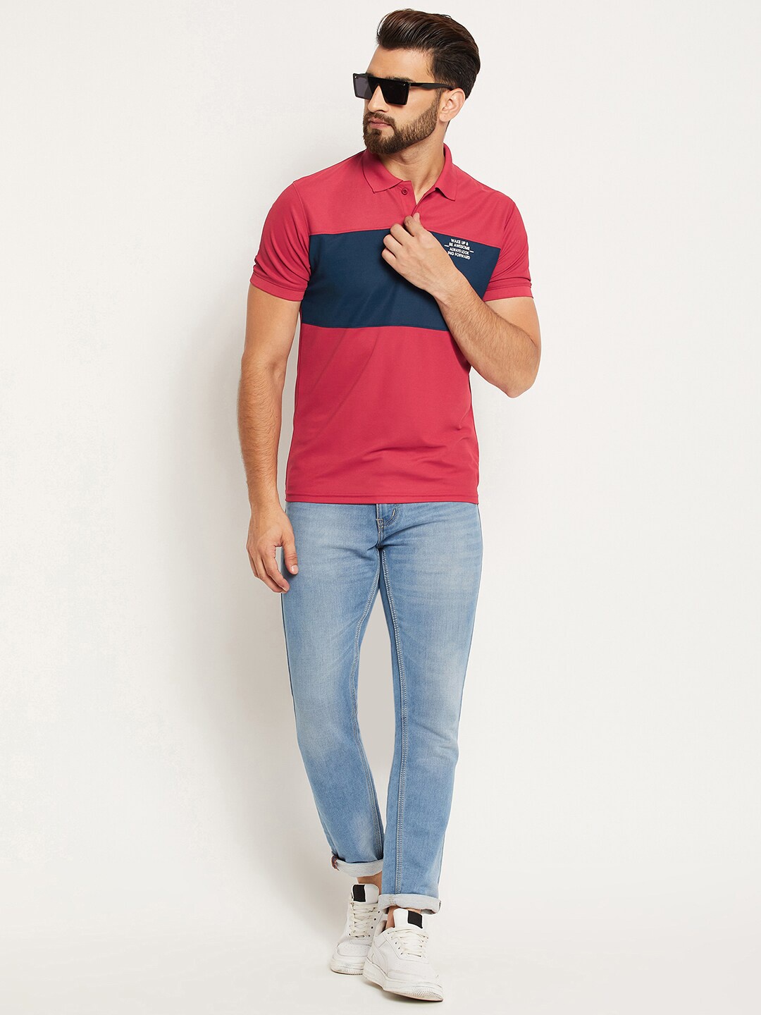 

OGEN Colourblocked Polo Collar Short Sleeves Casual T-shirt, Maroon