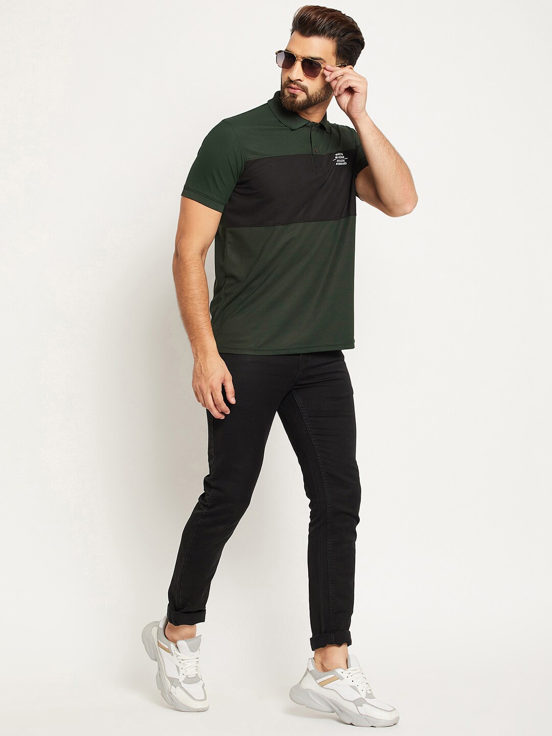 

OGEN Colourblocked Polo Collar T-shirt, Green