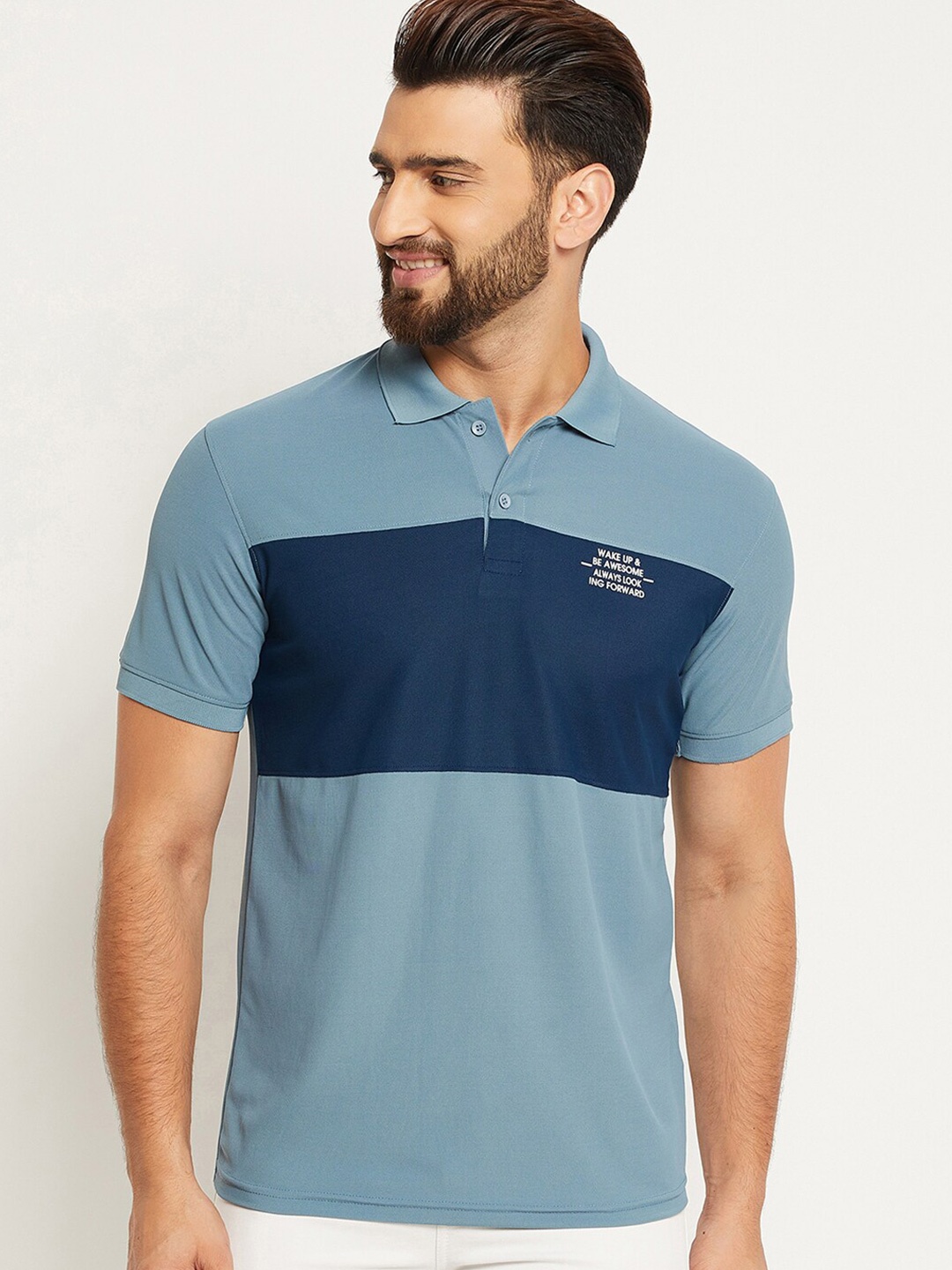 

OGEN Men Colourblocked Polo Collar T-shirt, Blue
