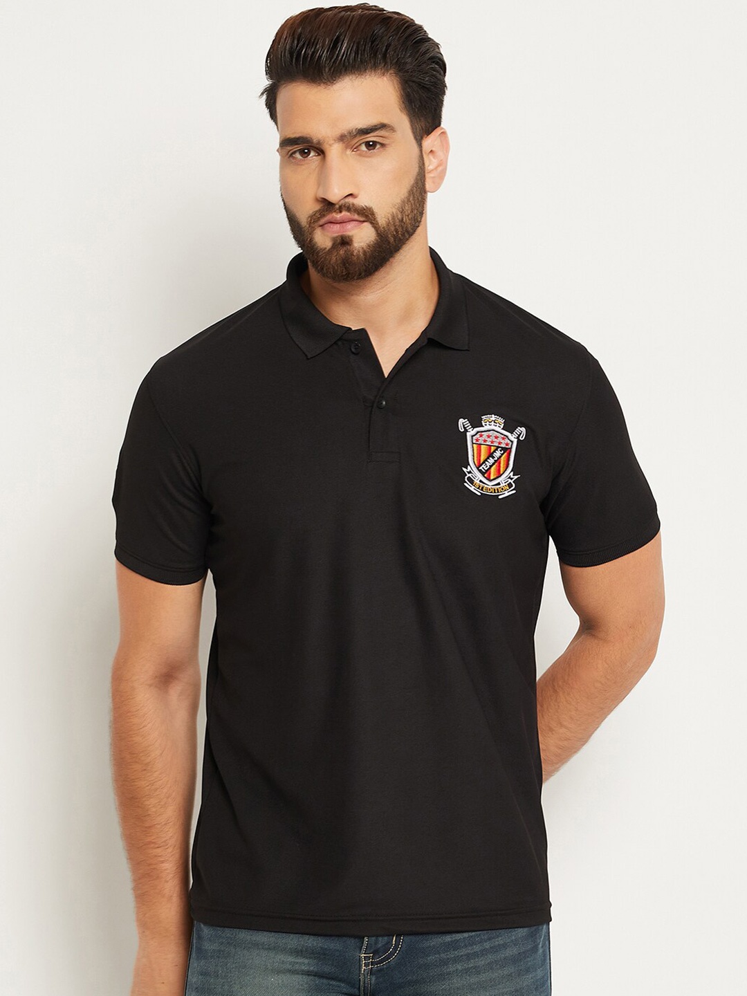 

OGEN Men Polo Collar T-shirt, Black