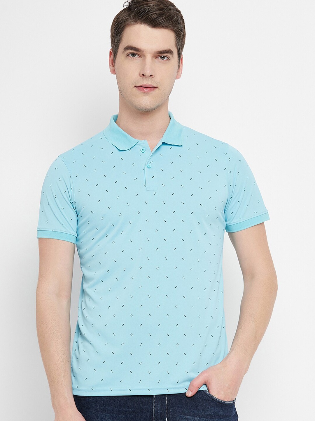 

OGEN Printed Cotton Polo Collar Short Sleeves T-shirt, Blue