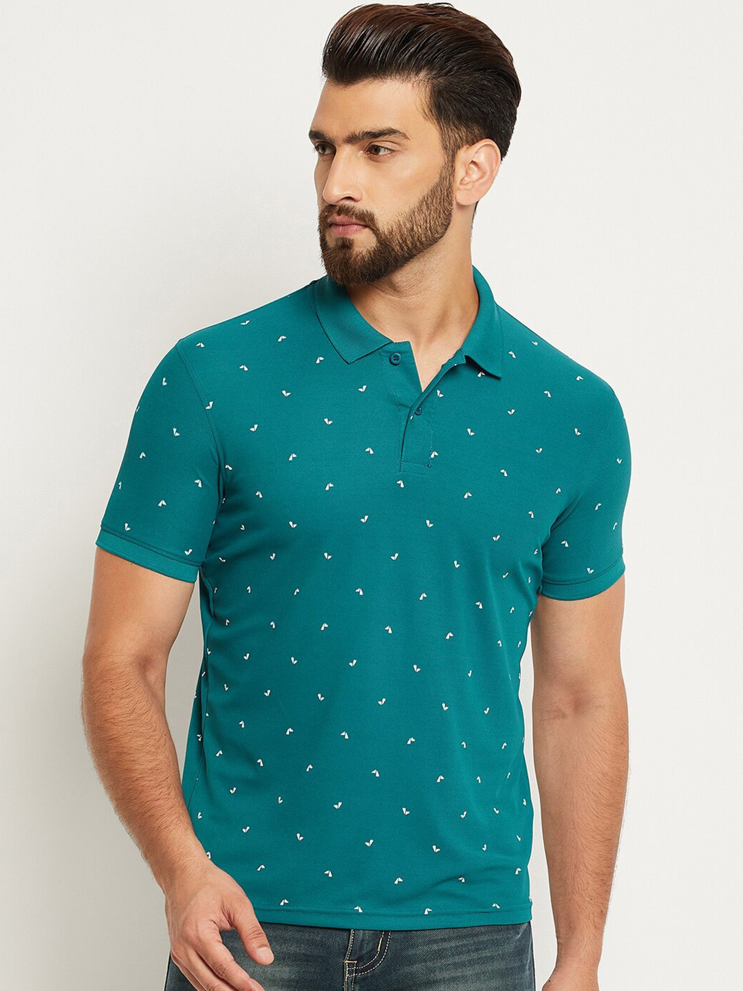 

OGEN Printed Polo Collar T-shirt, Teal