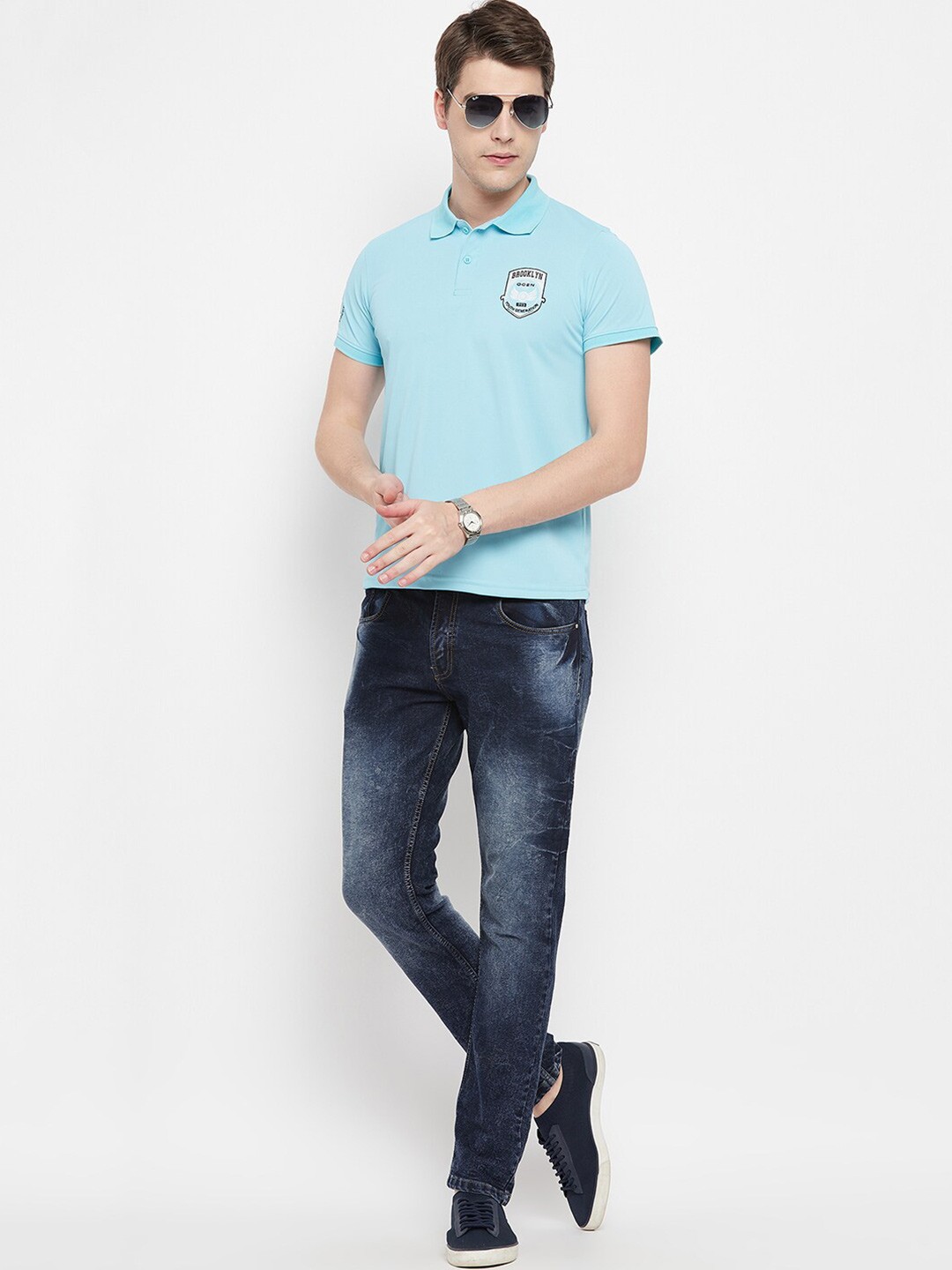

OGEN Men Polo Collar T-shirt, Blue