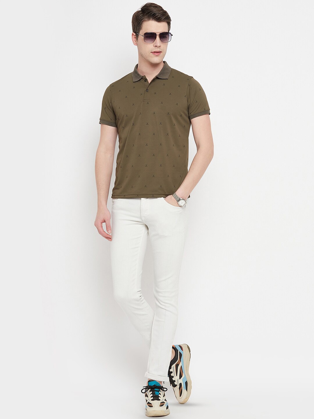 

OGEN Polo Collar Printed Cotton T-shirt, Olive