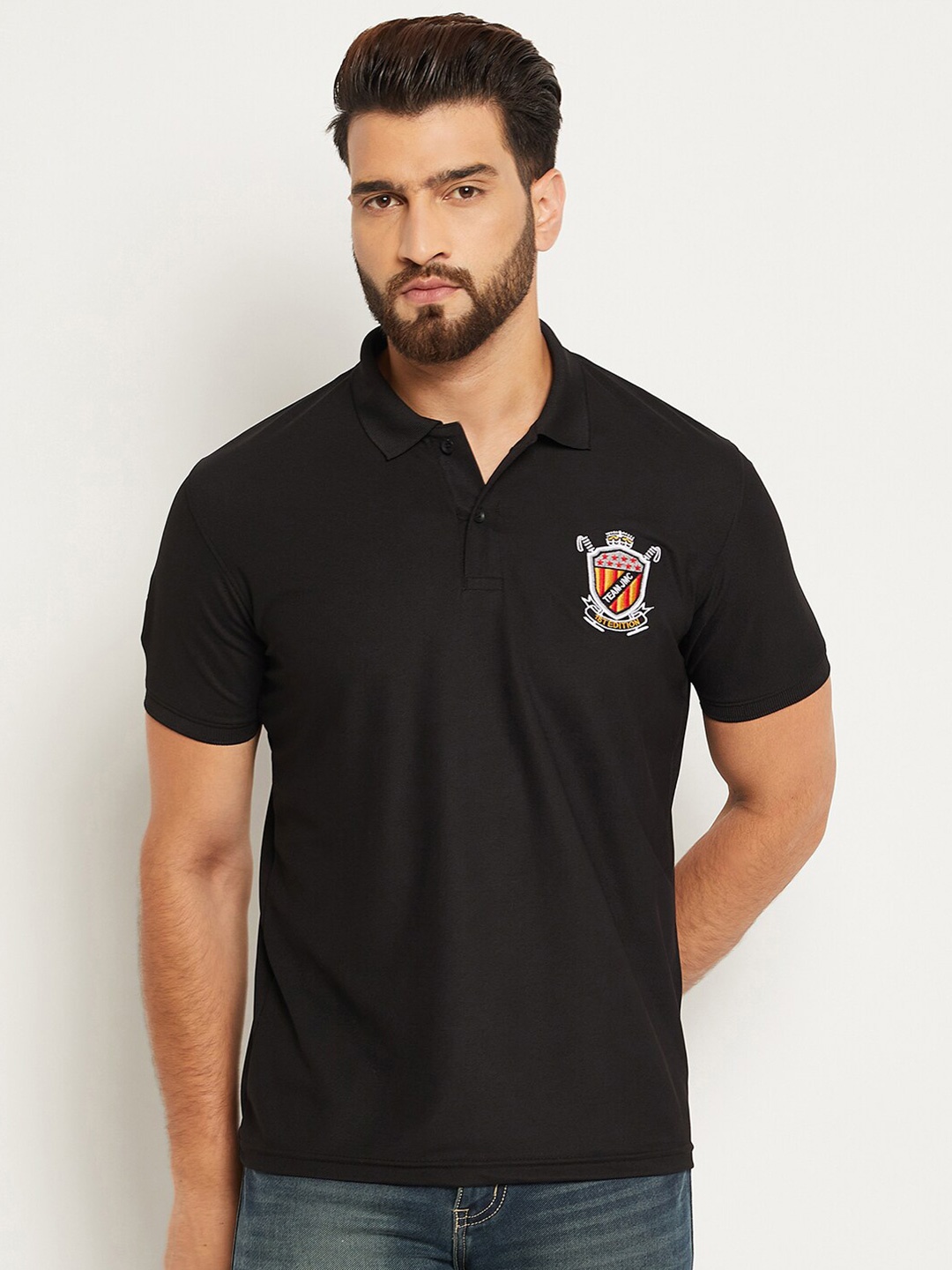 

OGEN Men Polo Collar T-shirt, Black