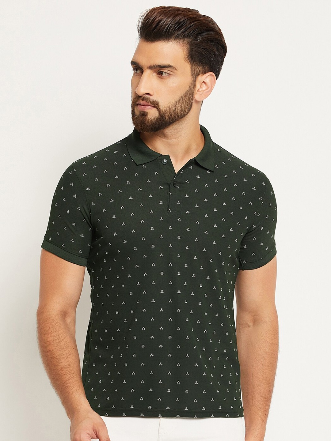 

OGEN Conversational Printed Polo Collar Short Sleeves T-shirt, Green