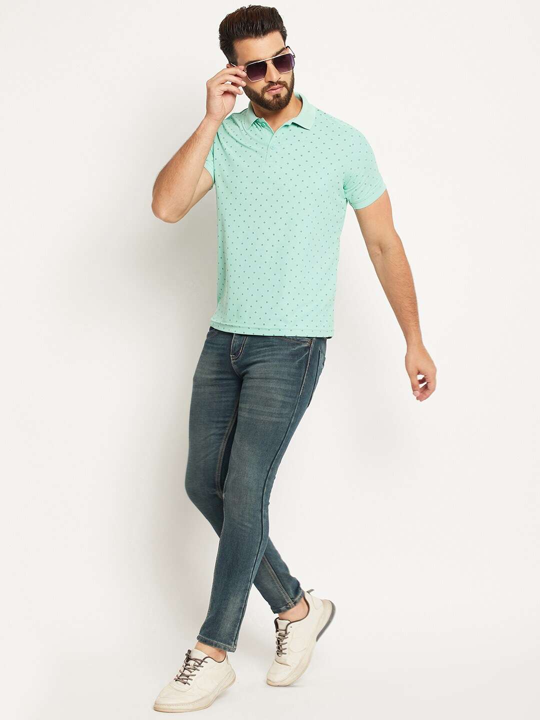 

OGEN Men Printed Polo Collar T-shirt, Sea green