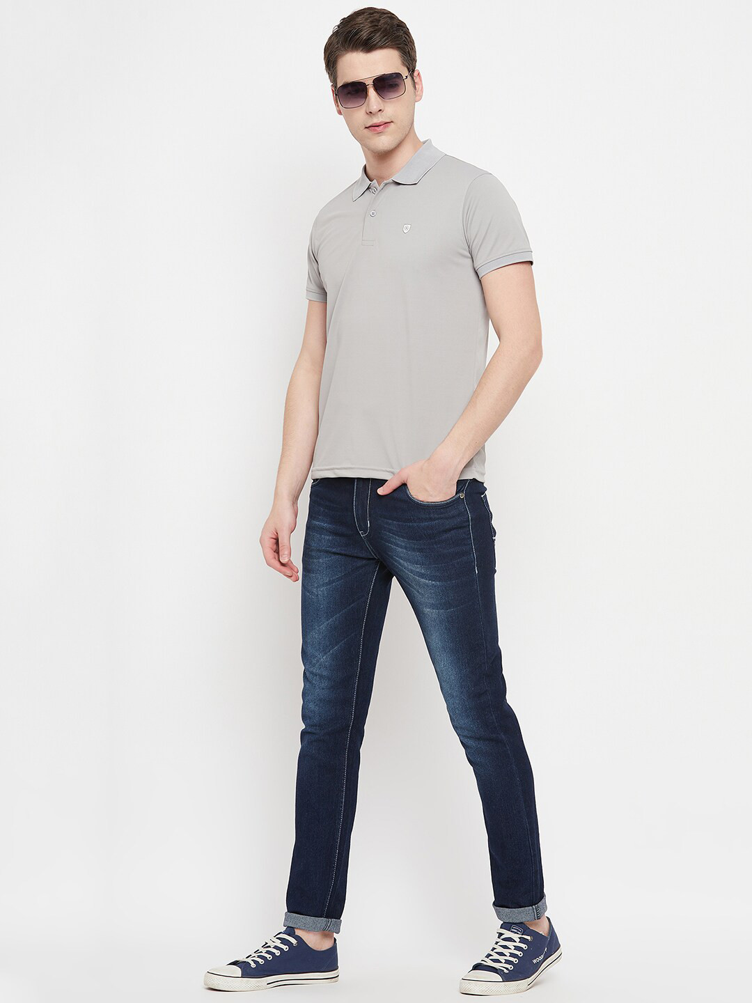 

OGEN Regular Fit Short Sleeves Cotton Polo Collar T-shirt, Grey