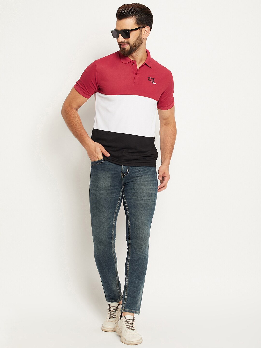 

OGEN Colourblocked Polo Collar T-shirt, Maroon