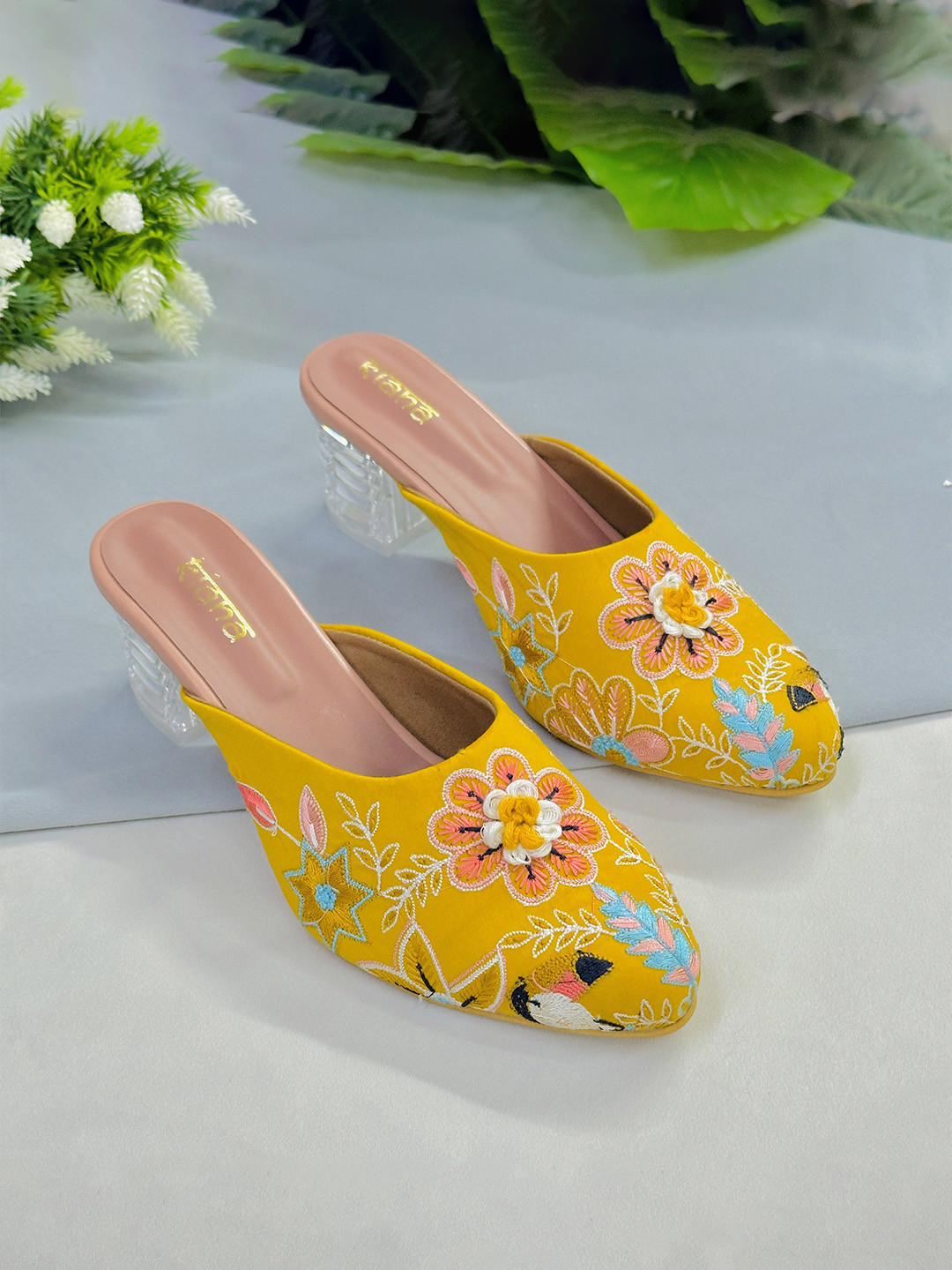 

Kiana House Of Fashion Embellished Block Heeled Mules, Yellow