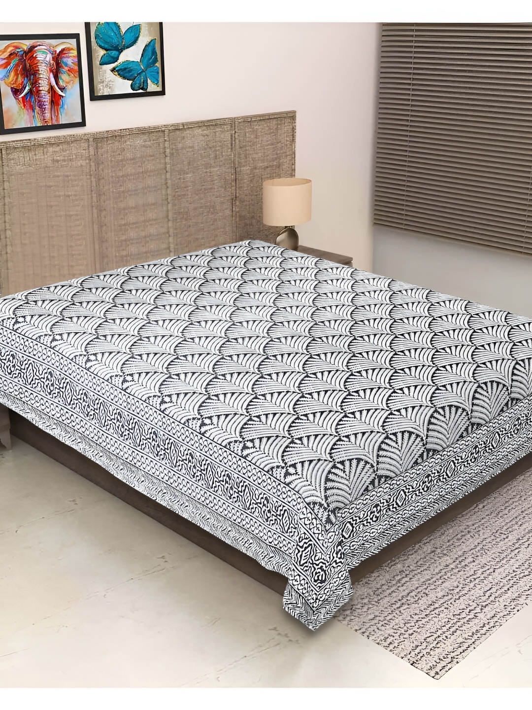 

INDHOME LIFE Grey & White Geometric Cotton 260 TC Single Bedsheet