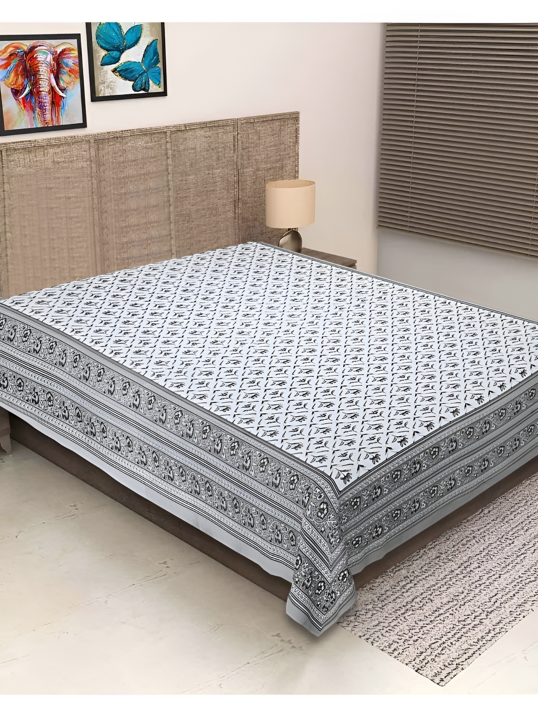 

INDHOME LIFE Grey & White Floral Cotton 260 TC Single Bedsheet