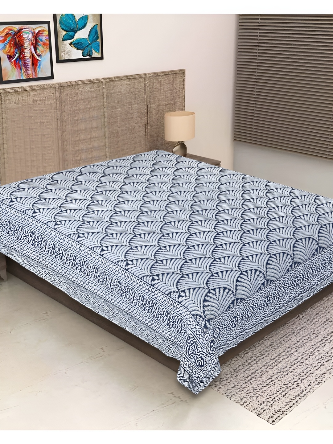 

INDHOME LIFE Blue & White Floral Cotton 260 TC Single Bedsheet