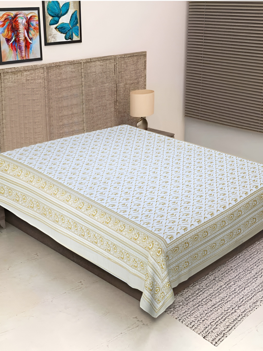 

INDHOME LIFE Orange & White Floral Cotton 260 TC Single Bedsheet