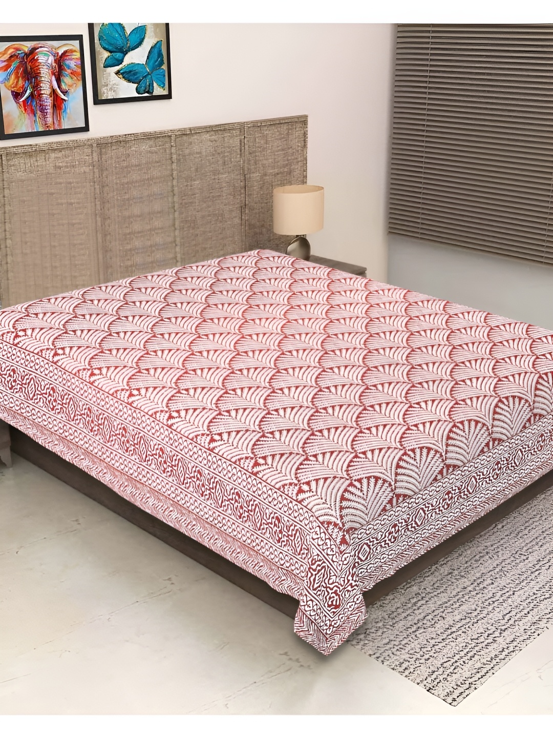 

INDHOME LIFE Red & White Floral Printed Cotton 260 TC Single Bedsheet