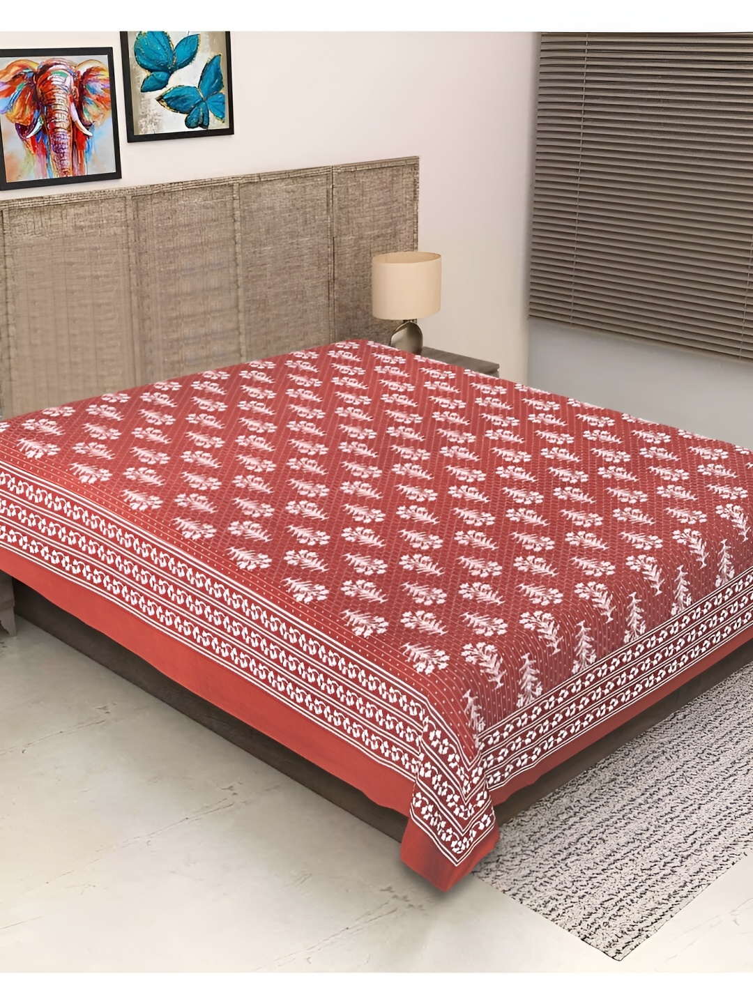 

INDHOME LIFE Maroon & White Floral Cotton 260 TC Single Bedsheet