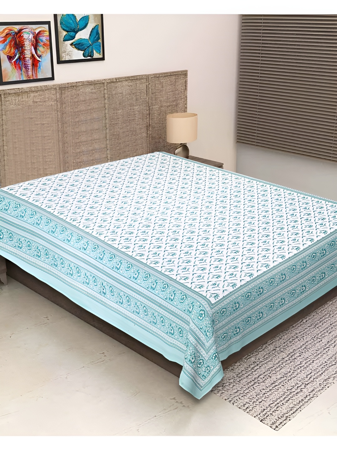

INDHOME LIFE Green & White Floral Cotton 260 TC Single Bedsheet