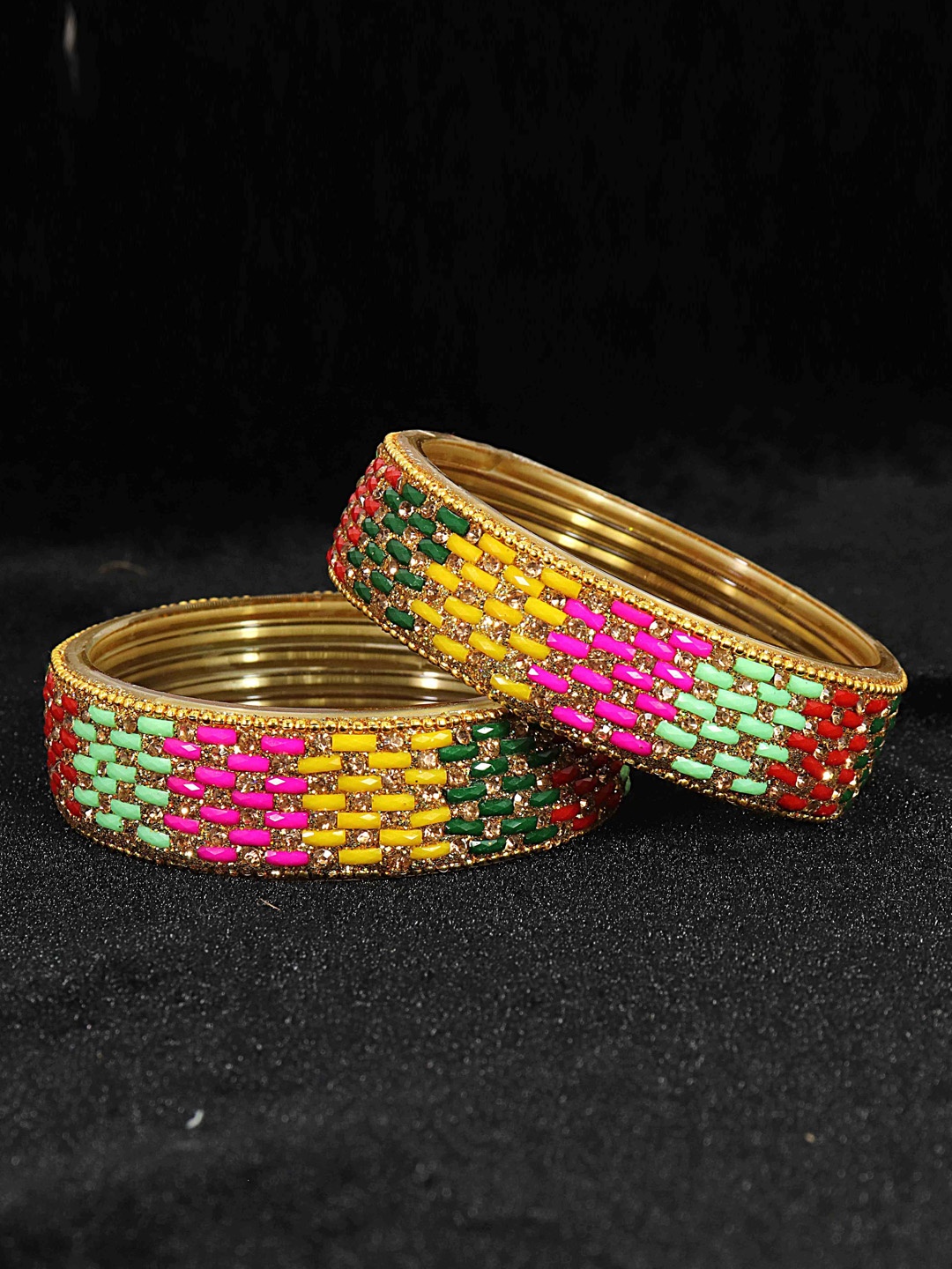 

NMII Set Of 2 Zircon-Studded & Beaded Bangles, Gold