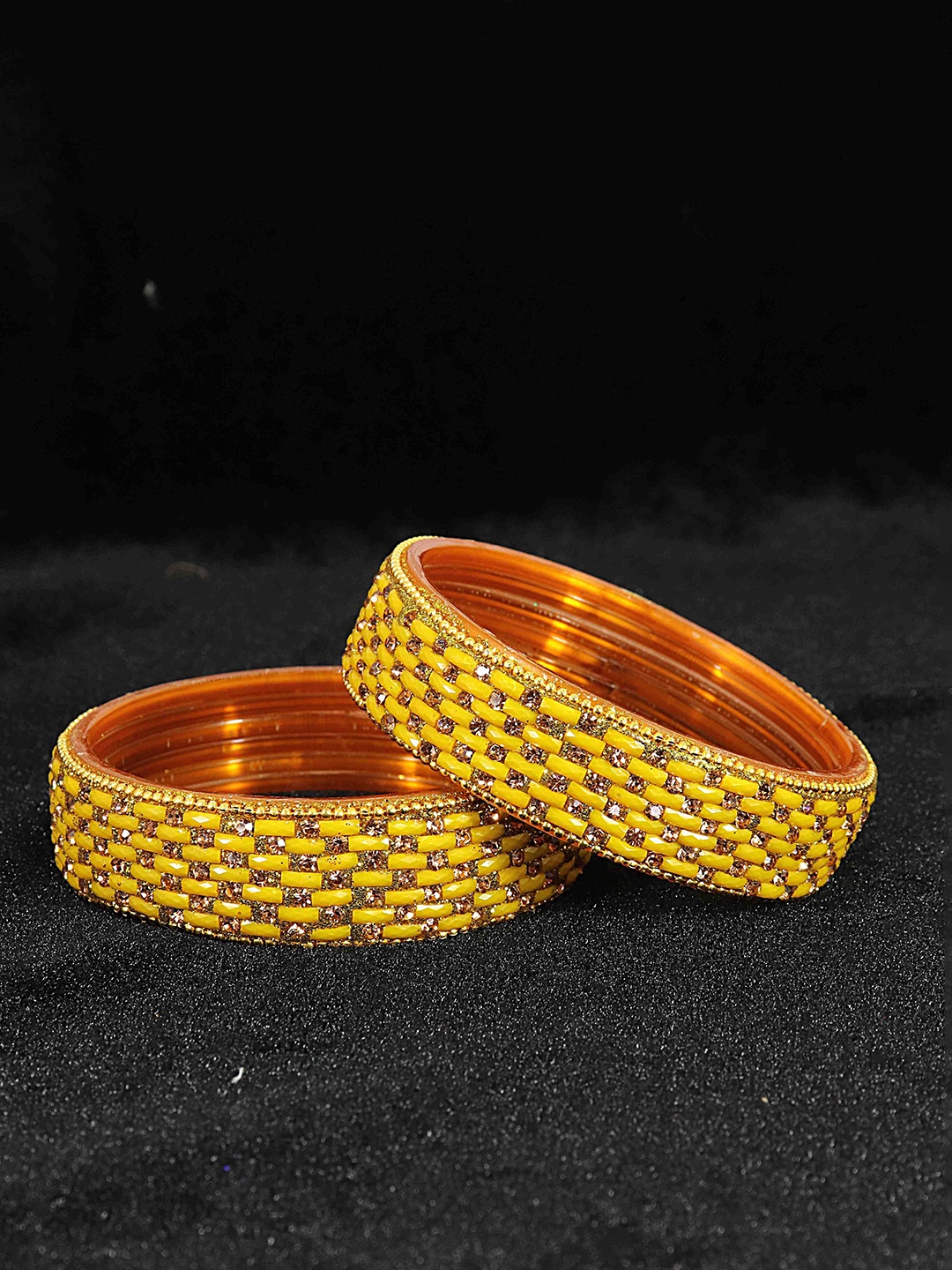 

NMII Set Of 2 Zircon-Studded & Beaded Bangles, Yellow