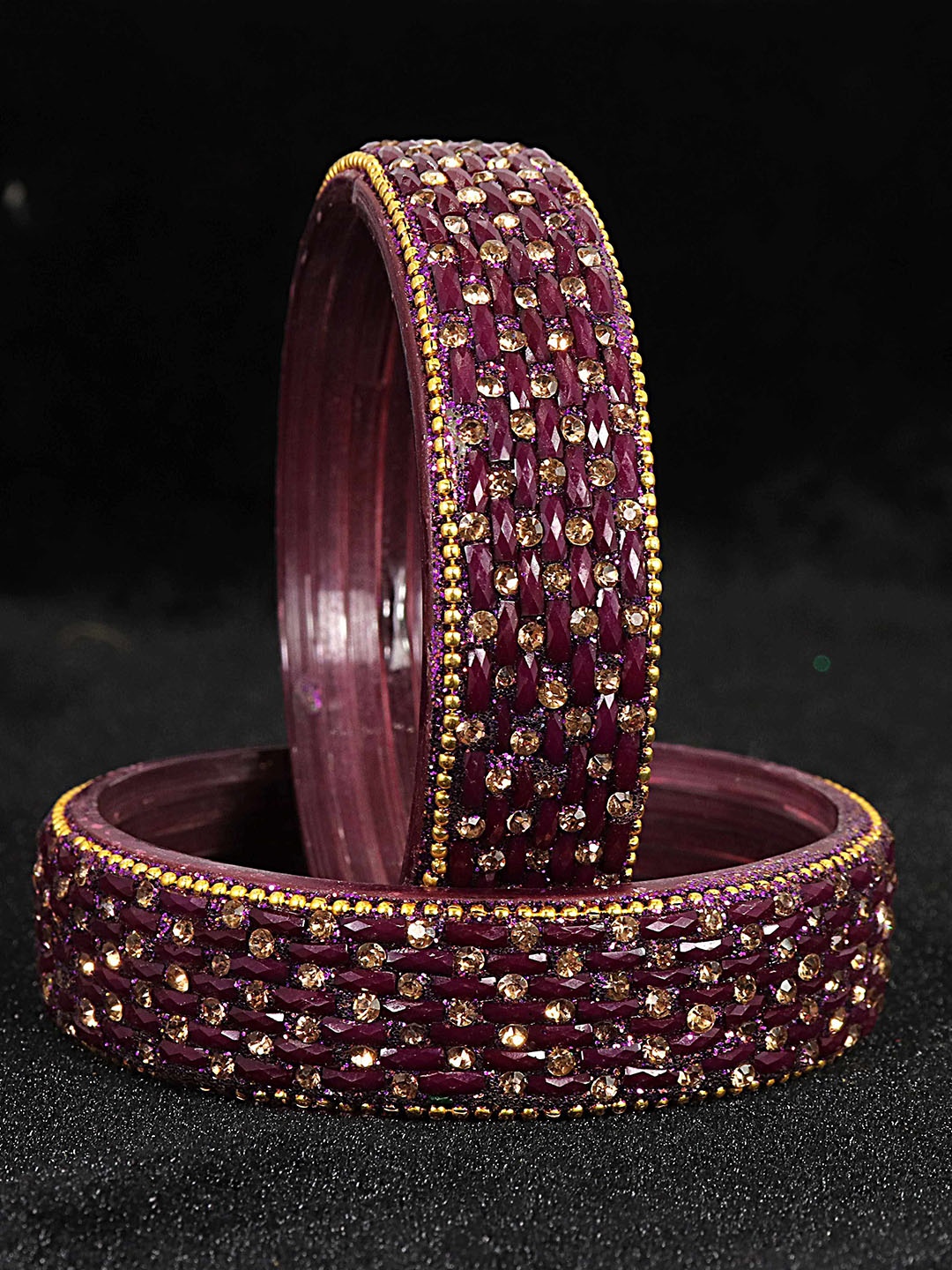 

NMII Set Of 2 Stone & Beads Studded Bangles, Purple