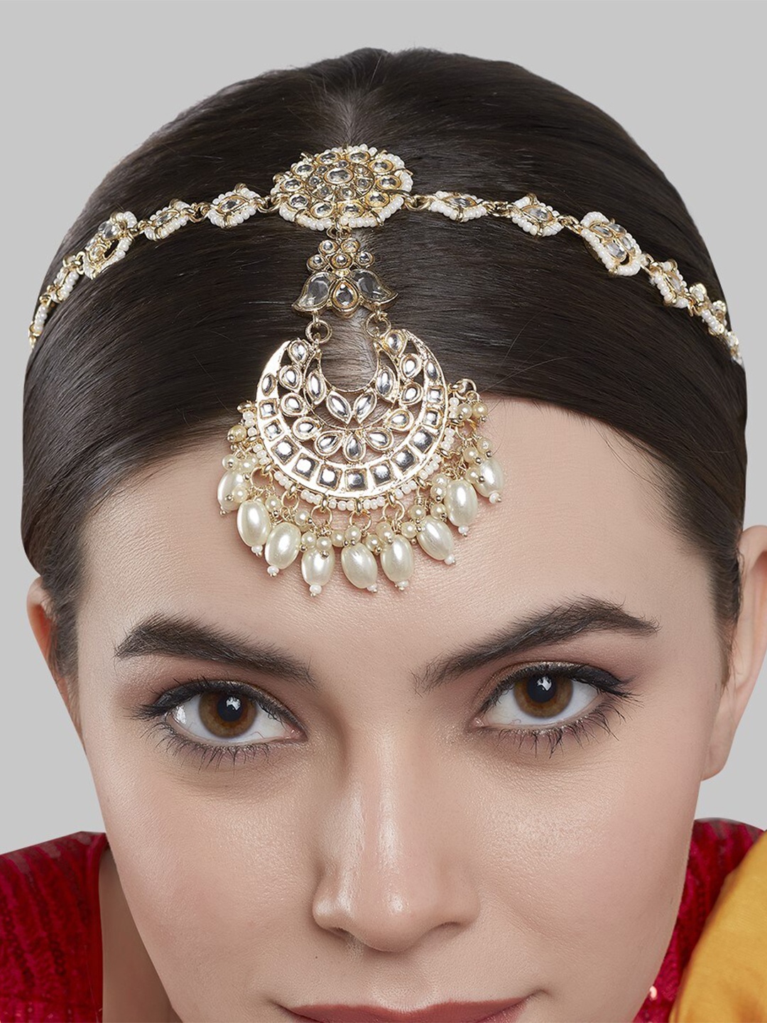 

GRLIE Gold-Plated Kundan-Studded & Beaded Sheeshphool Head Jewellery