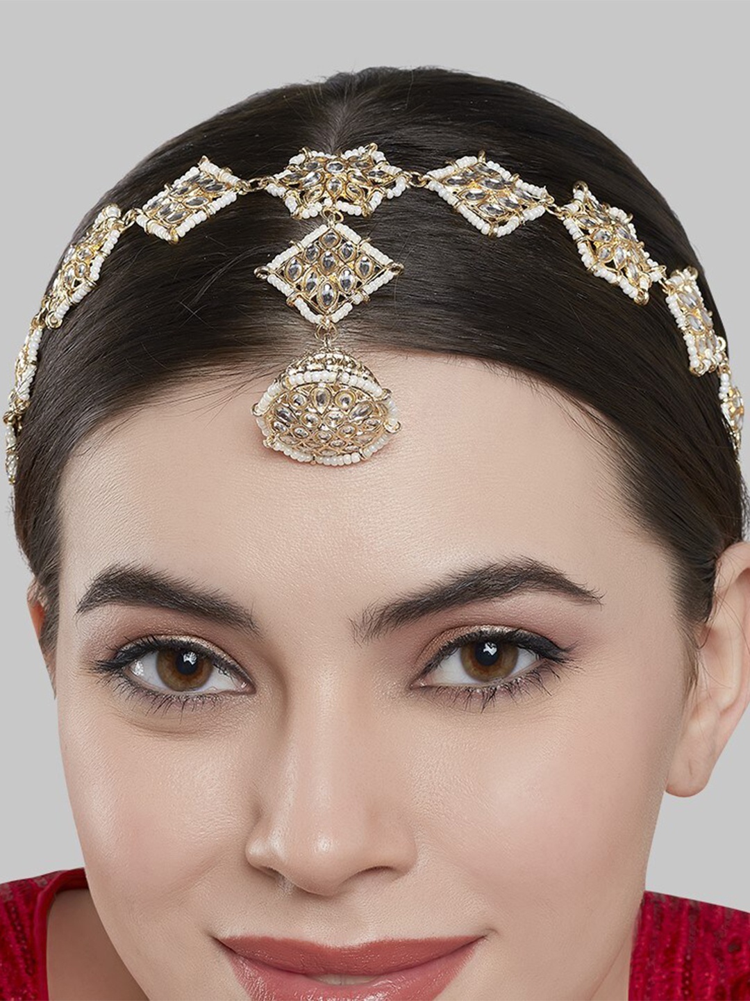 

GRLIE Gold-Plated Kundan-Studded & Beaded Sheeshphool Head Jewellery