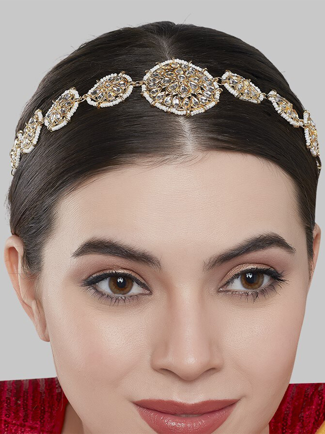 

GRLIE Gold-Plated Kundan-Studded & Beaded Sheeshphool Head Jewellery
