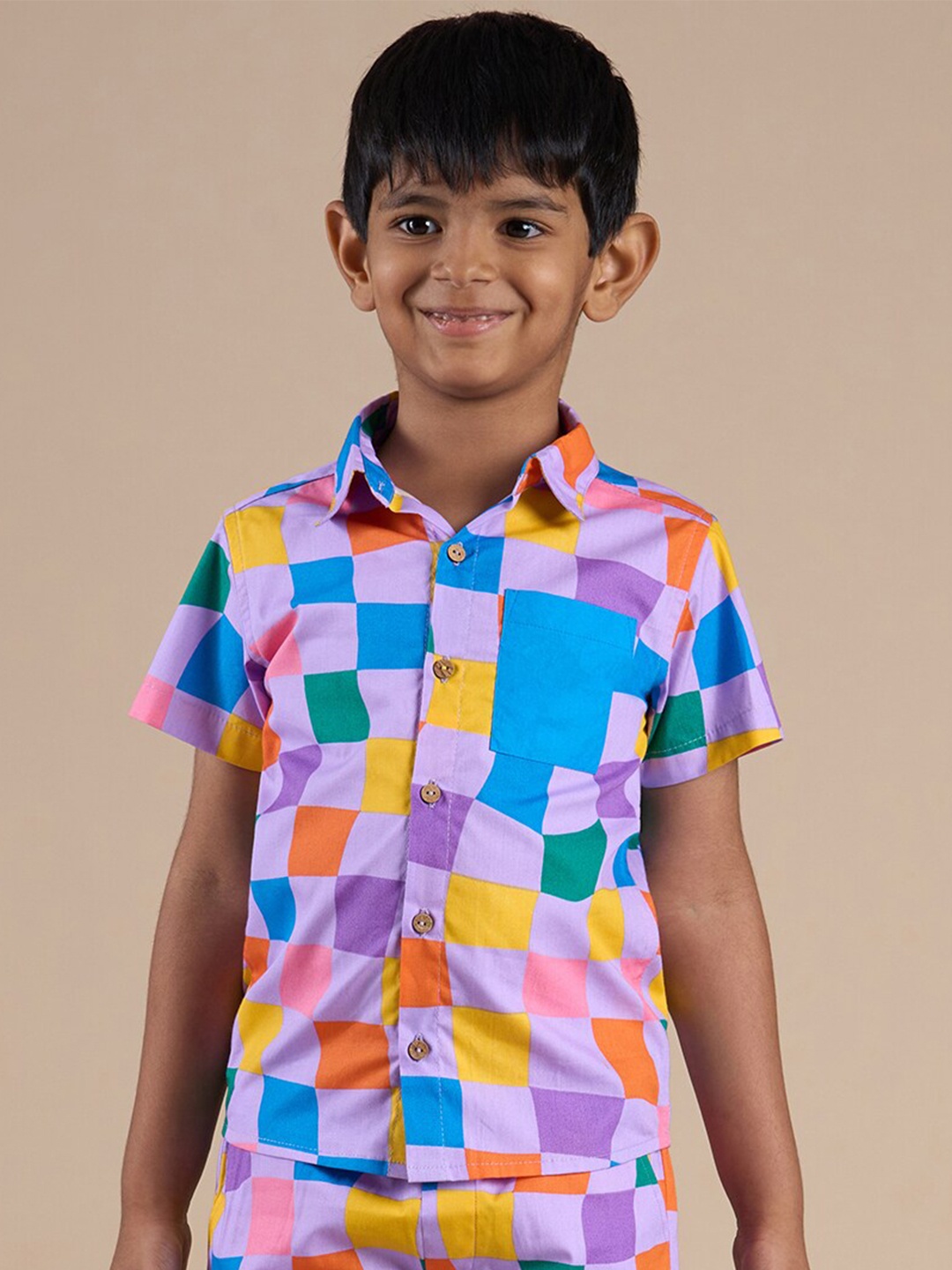 

LIL DRAMA Boys Checked Spread Collar Short Sleeves Cotton Casual Shirt, Blue