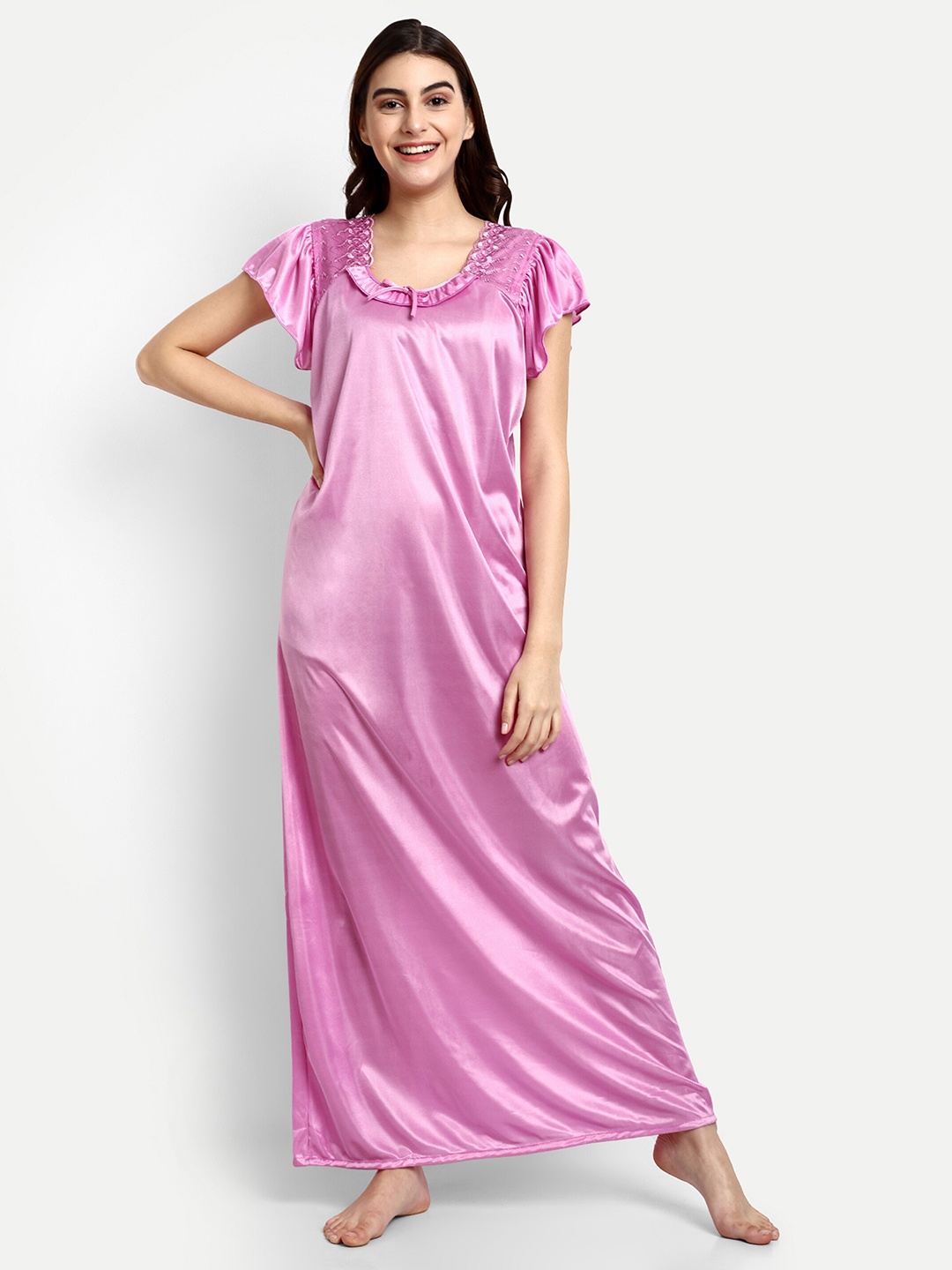 

AVYAY Satin Maxi Nightdress, Pink