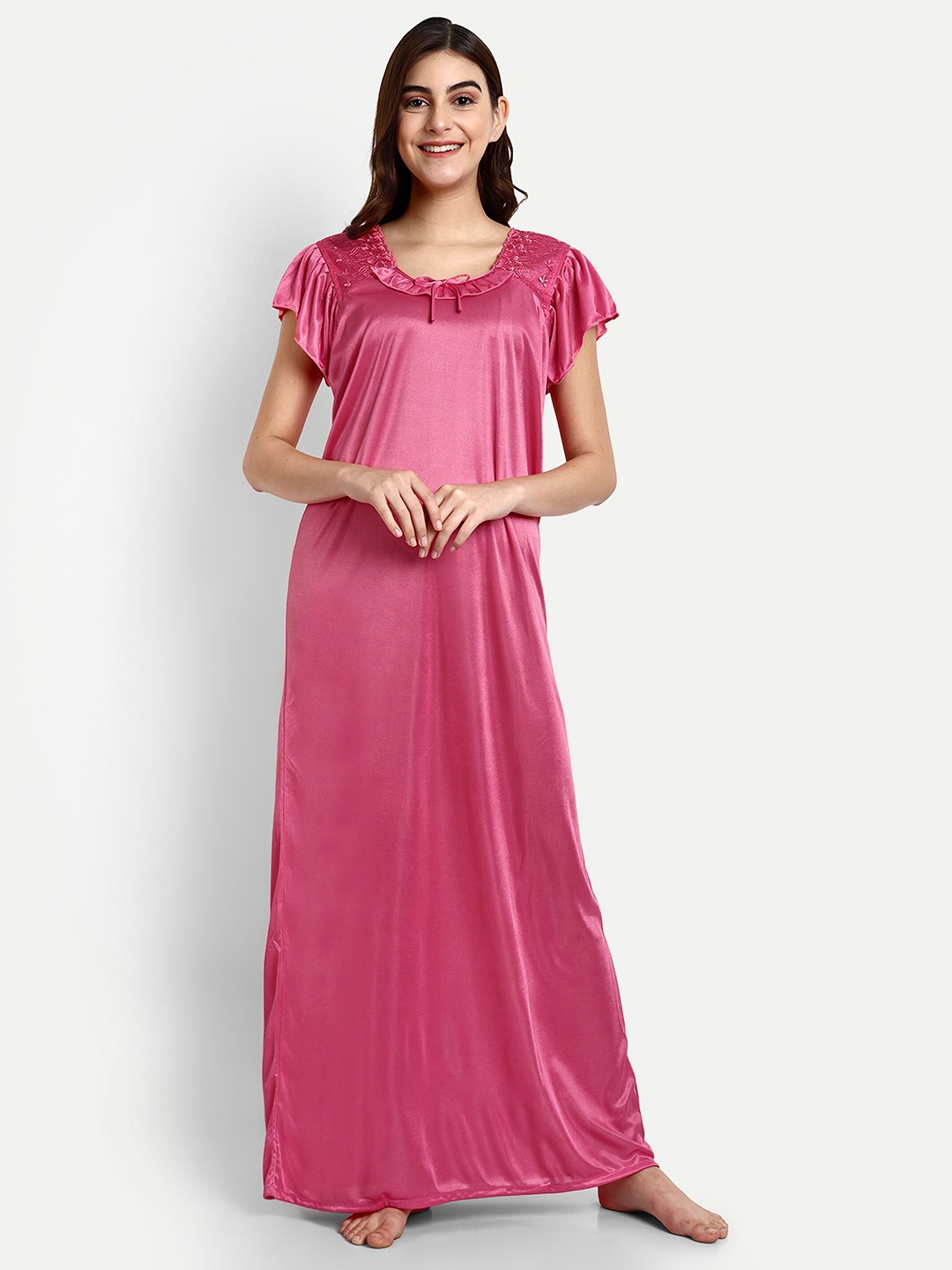 

AVYAY Satin Maxi Nightdress, Peach