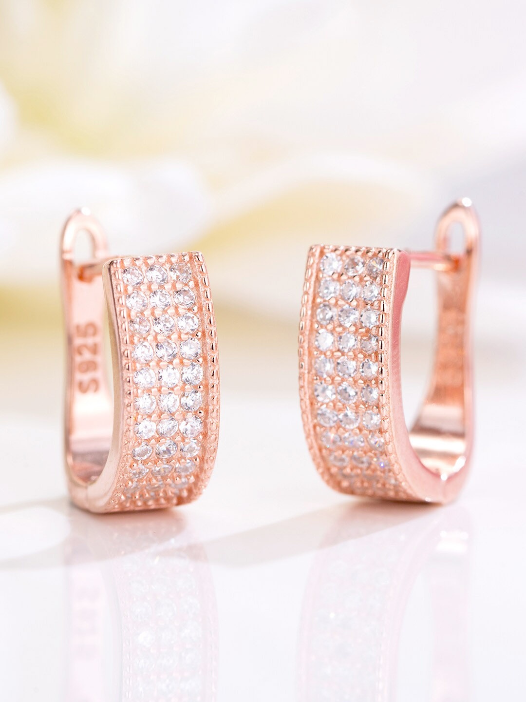 

Zavya 925 Pure Sterling Silver Rose Gold-Plated Cubic Zirconia Contemporary Hoop Earrings