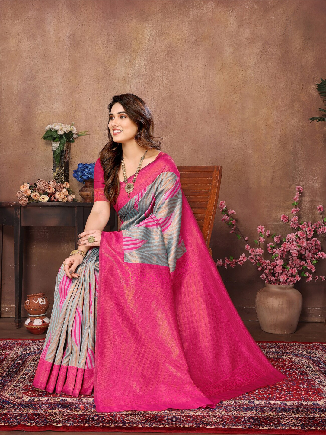 

vj fashion Ethnic Motifs Woven Design Zari Banarasi Saree, Blue