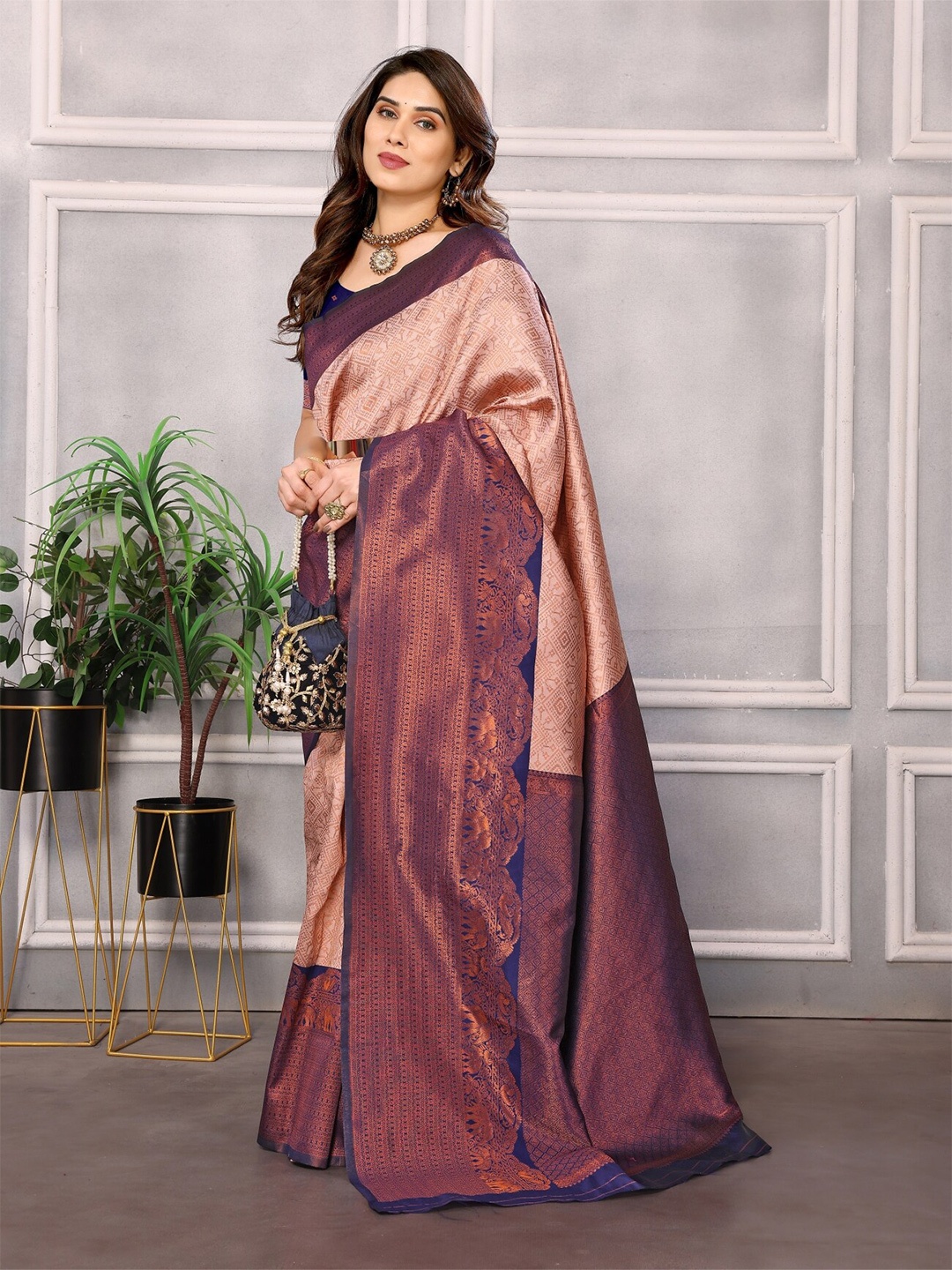 

vj fashion Ethnic Motifs Woven Design Zari Banarasi Saree, Beige