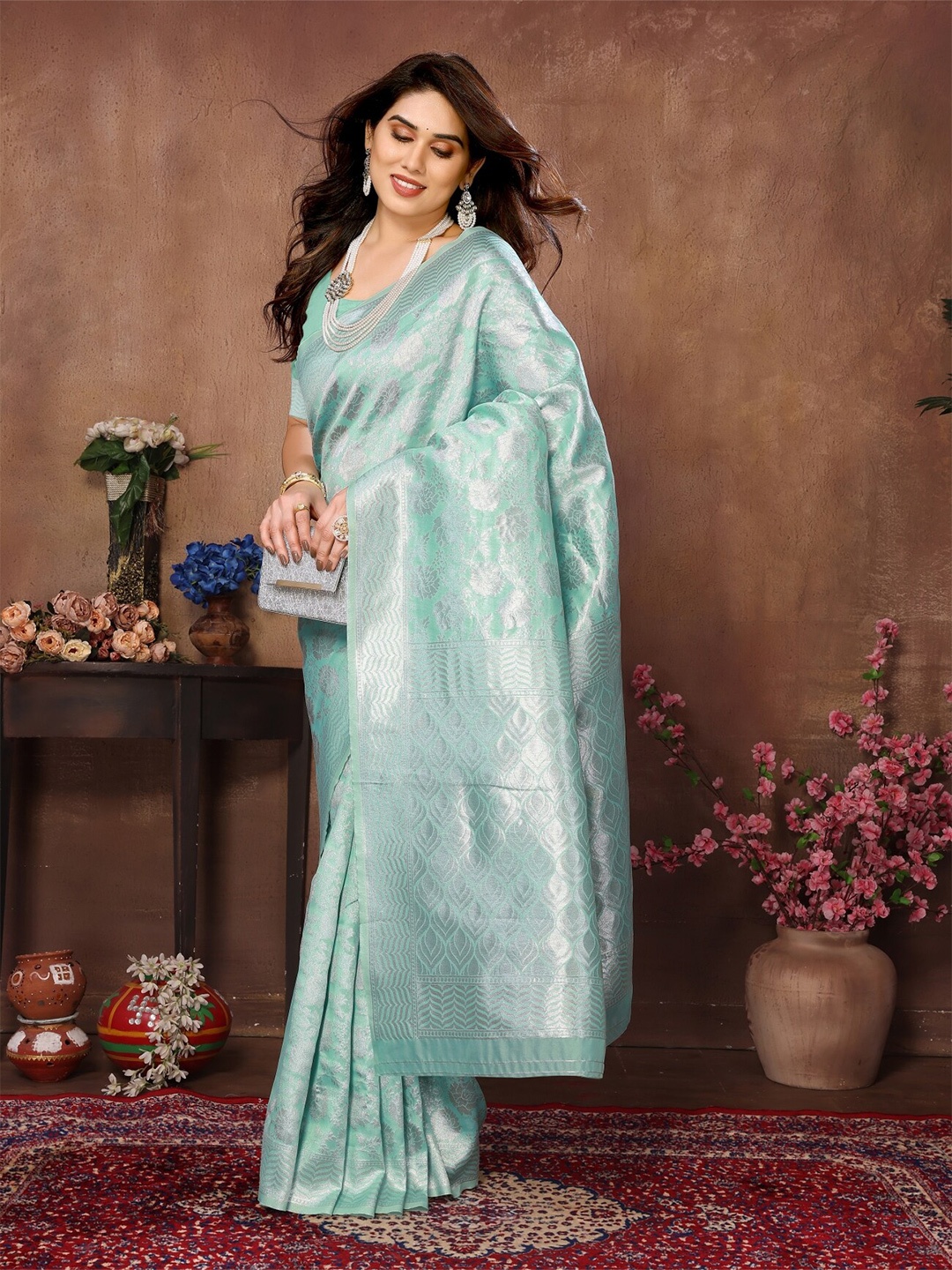 

vj fashion Ethnic Motifs Woven Design Zari Banarasi Saree, Blue