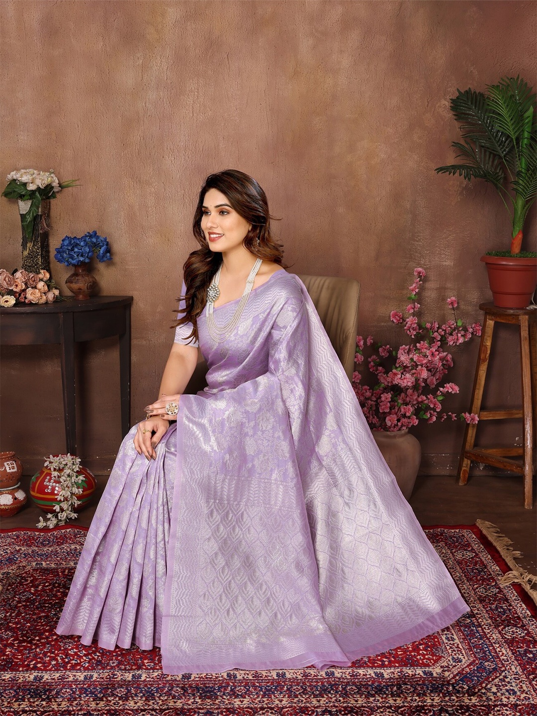 

vj fashion Woven Design Zari Banarasi Saree, Lavender