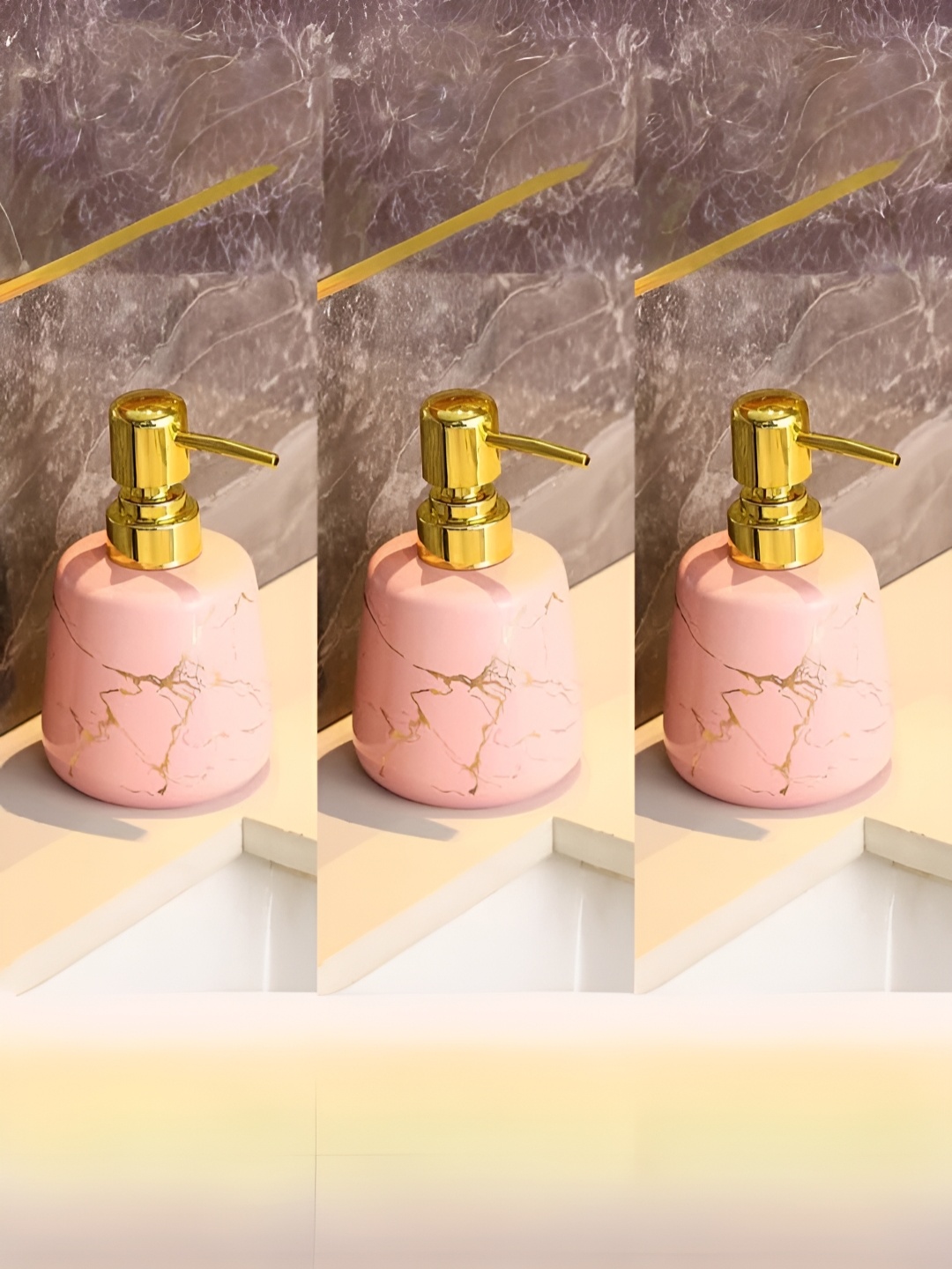 

UMAI Pink & Gold-Toned 3 Pieces Ceramic Soap Dispenser 260ml